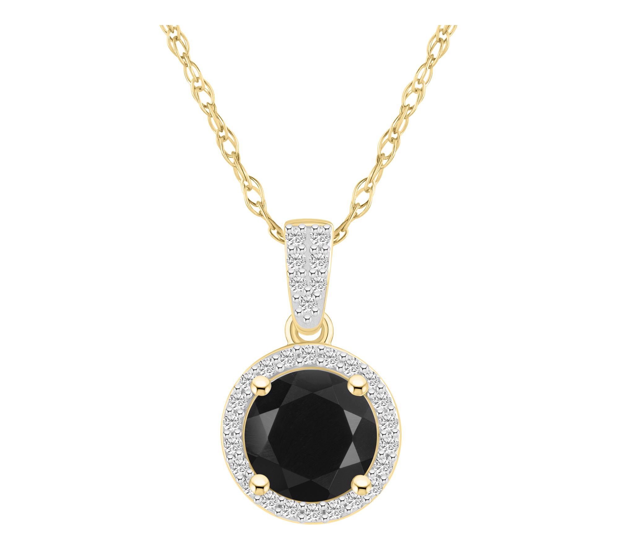 Affinity Gems Round Gemstone Halo Pendant w/ Chain, 10K Gold