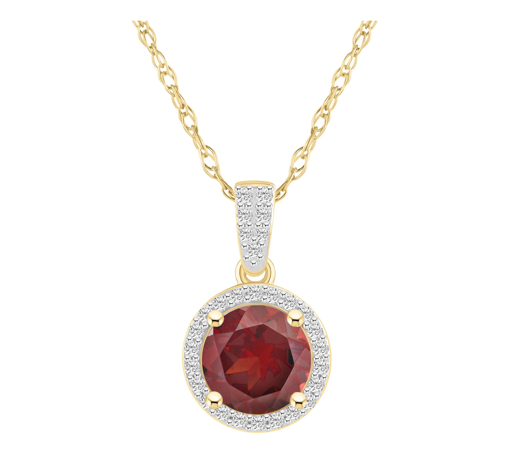 Affinity Gems Round Gemstone Halo Pendant w/ Chain, 10K Gold