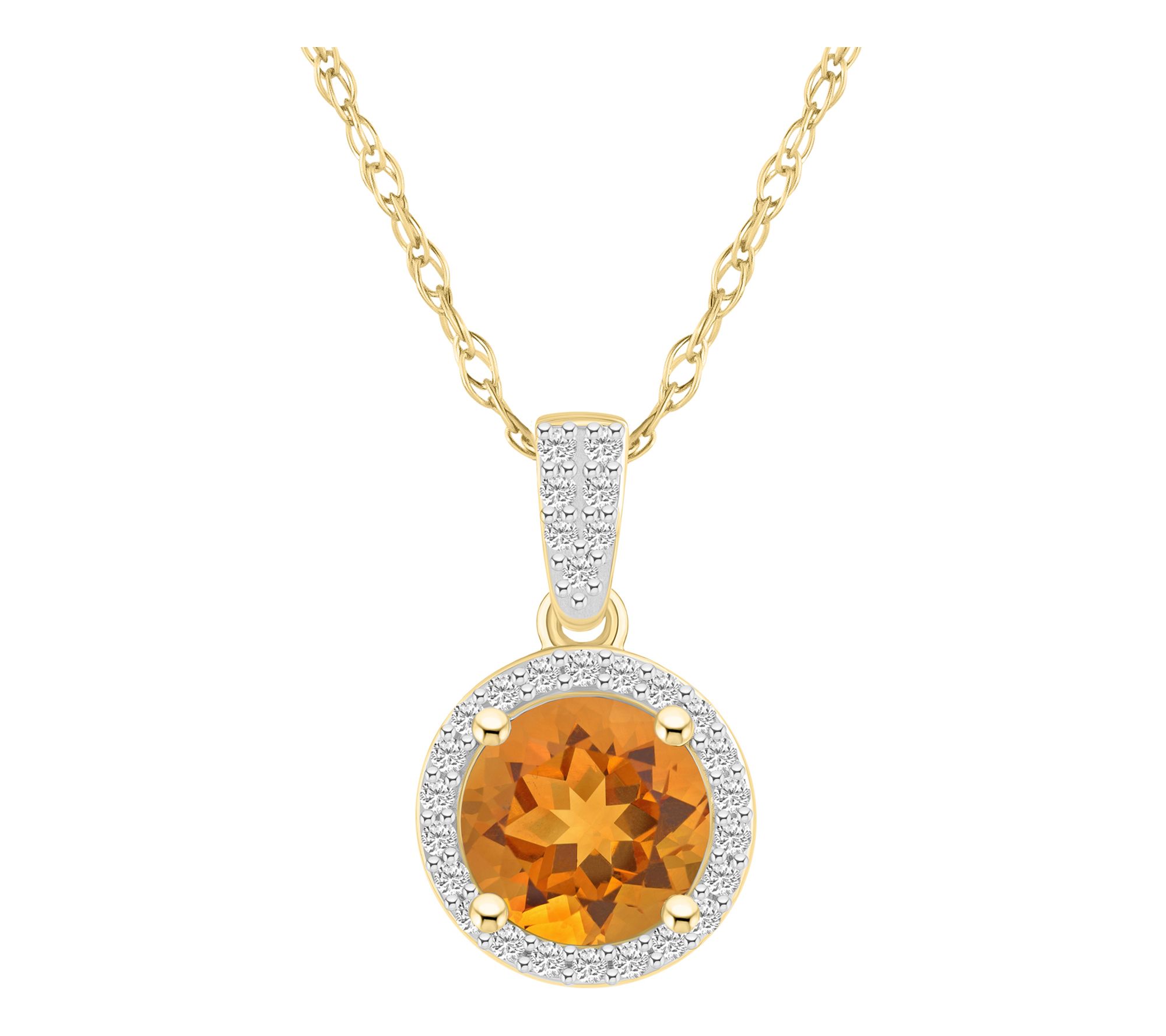 Affinity Gems Round Gemstone Halo Pendant w/ Chain, 10K Gold
