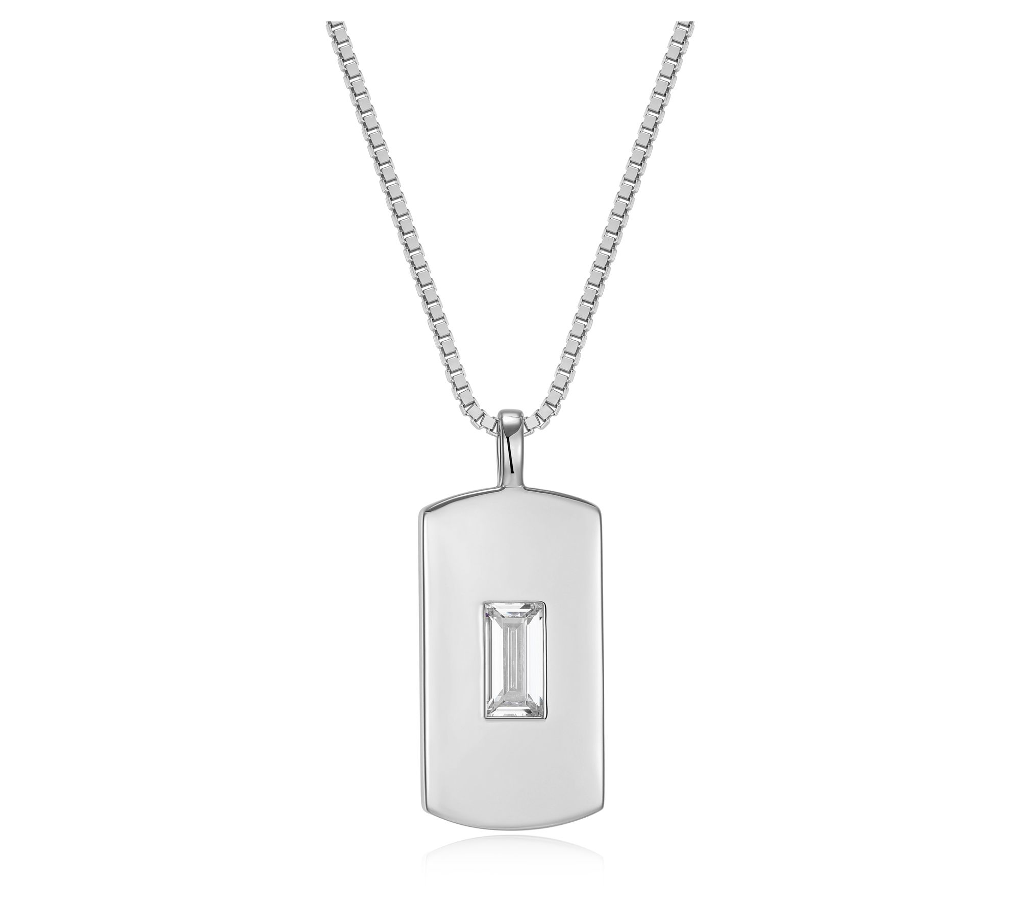 Diamonique Men's 1.25 cttw Dog Tag  w/ Chain, Sterling Silver
