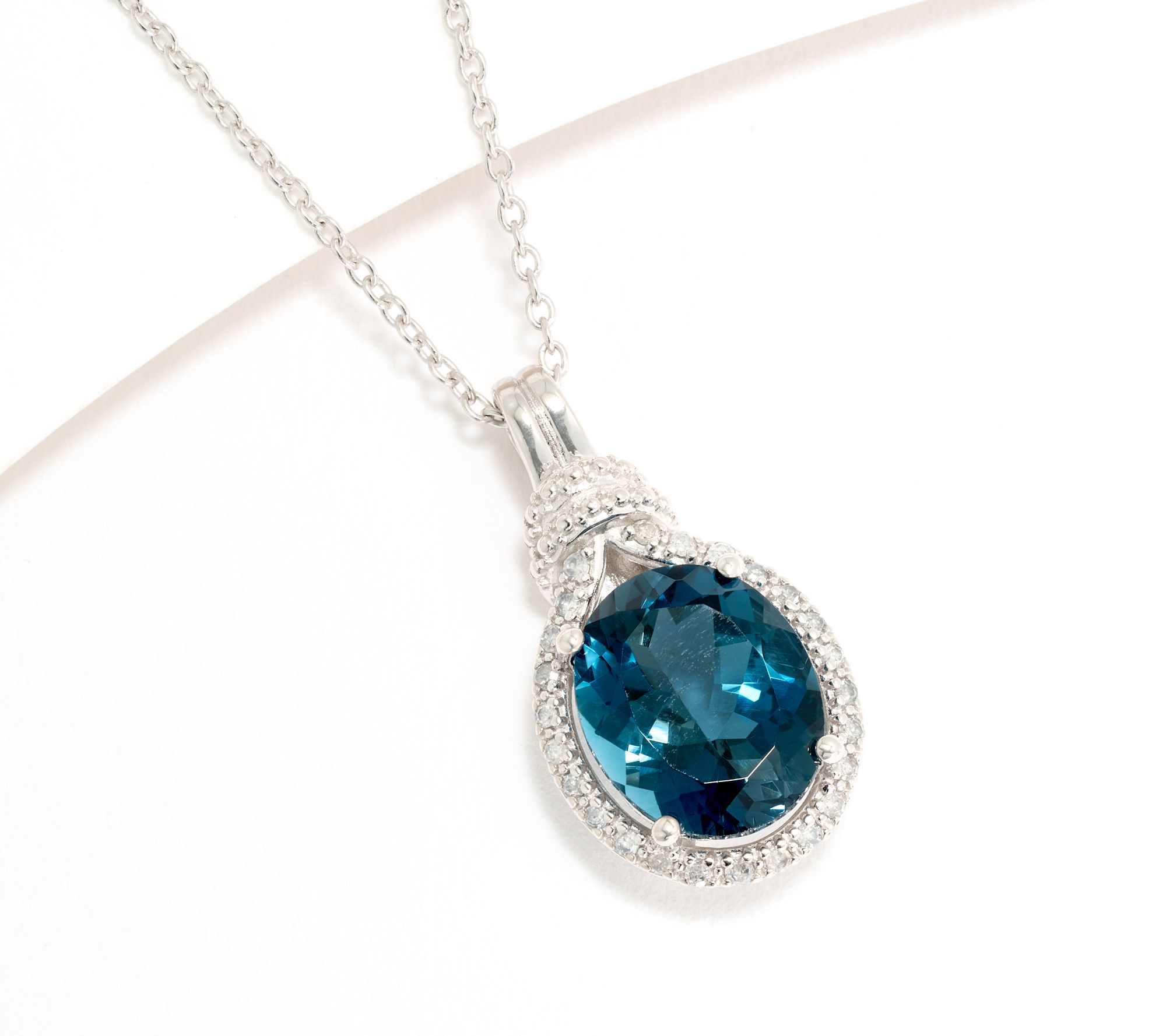 Affinity Gems Oval London Blue Topaz & Diamond Pendant w/ Chain, Sterl