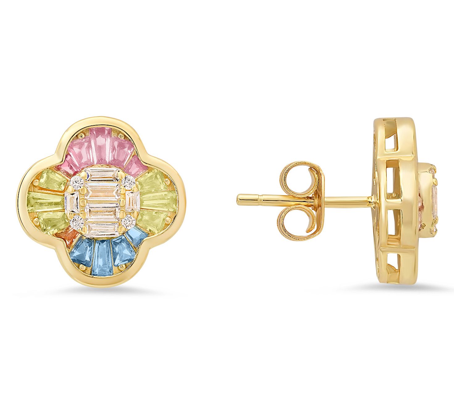 Diamonique Pastel Multi-Color Clover Earrings,Sterling Silver