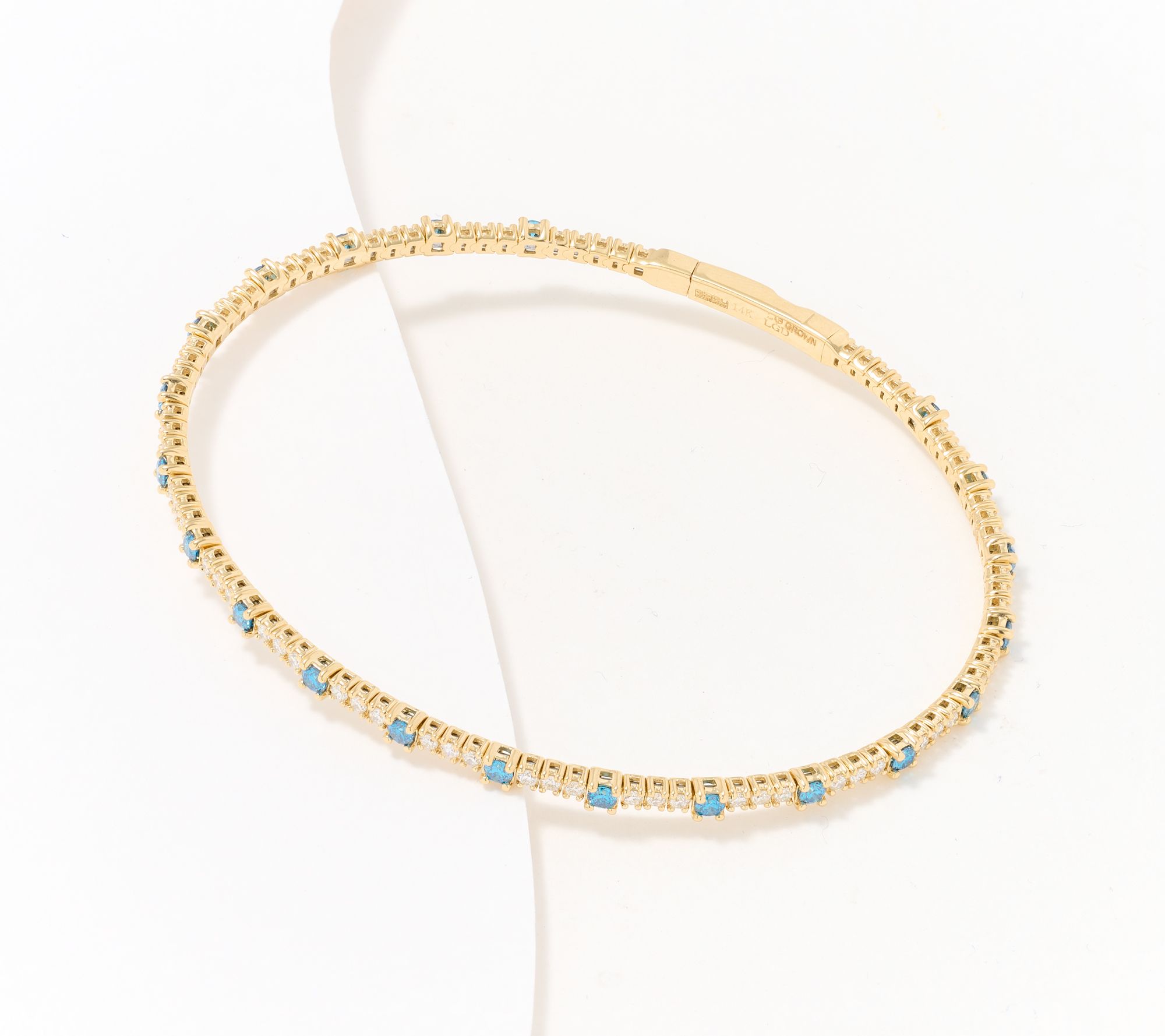Effy Lab Grown Diamond Blue Diamond Bangle, 14K Gold