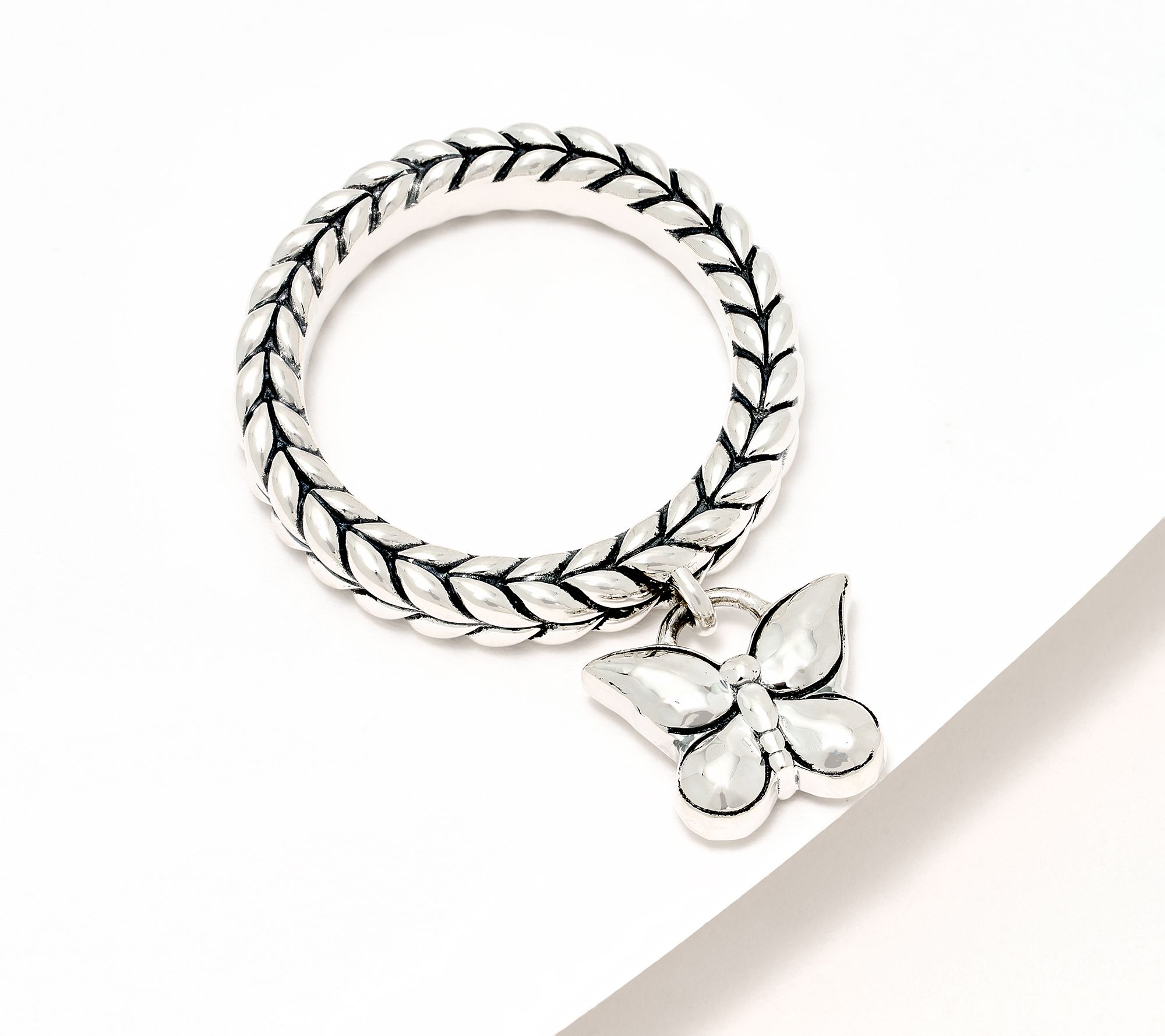 JAI Sterling Silver Basketweave Symbols of Love Charm Ring