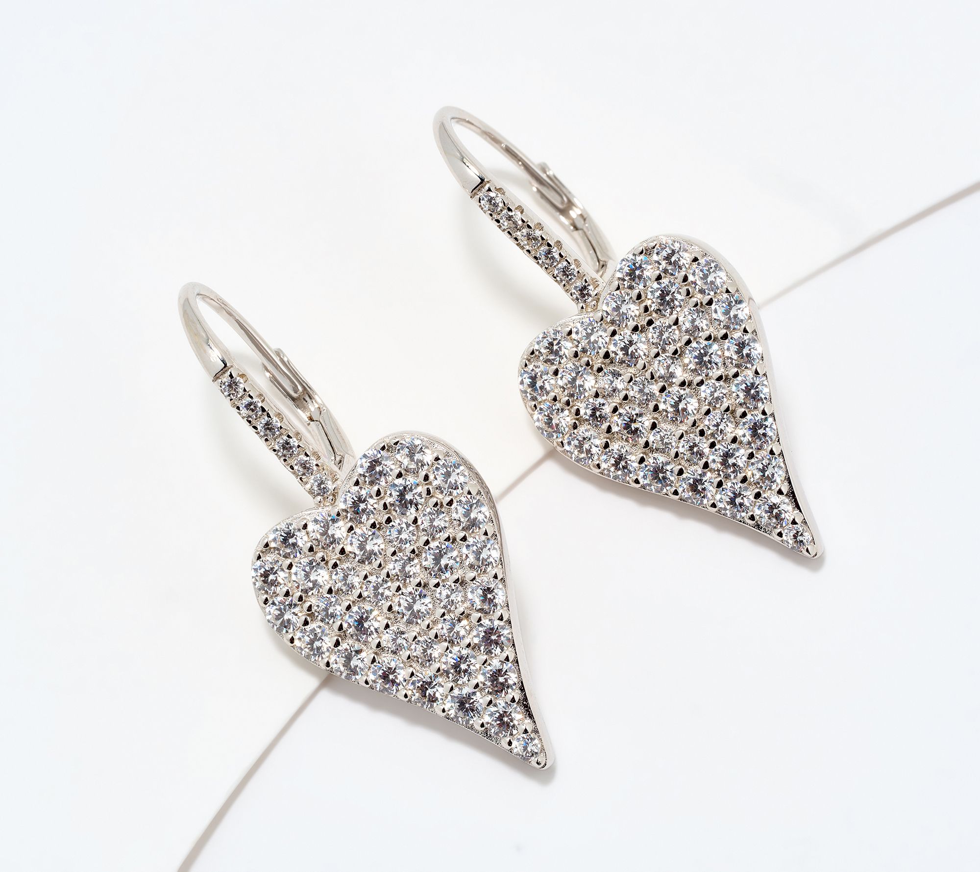 Diamonique x Jennifer Miller Pave Heart Earrings, Sterling Silver