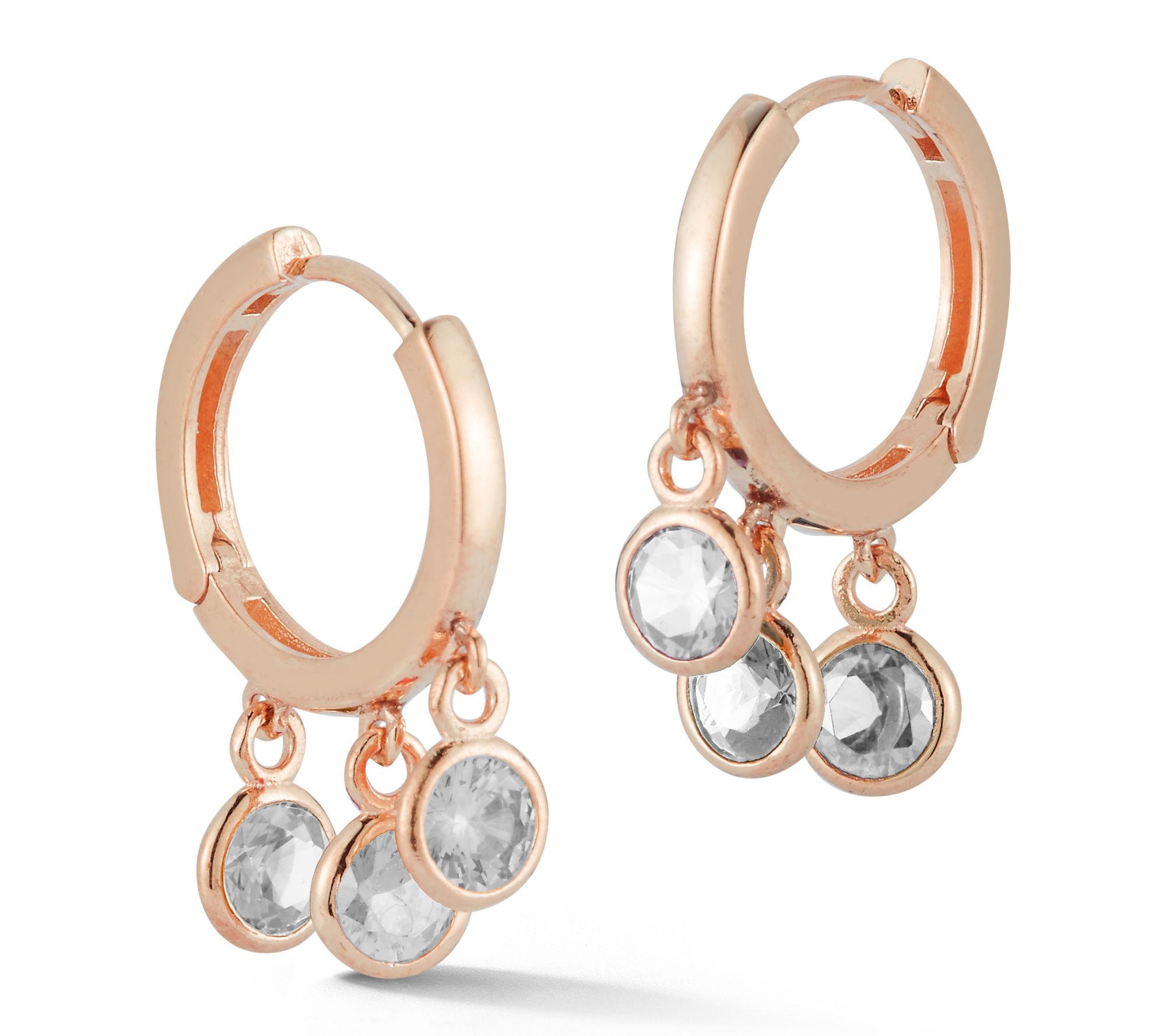 Sterlina Silver Triple Round Charms Hoop Earrings, Sterling