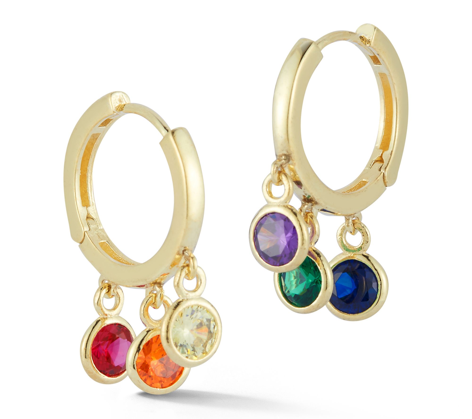 Sterlina Silver Triple Round Charms Hoop Earrings, Sterling