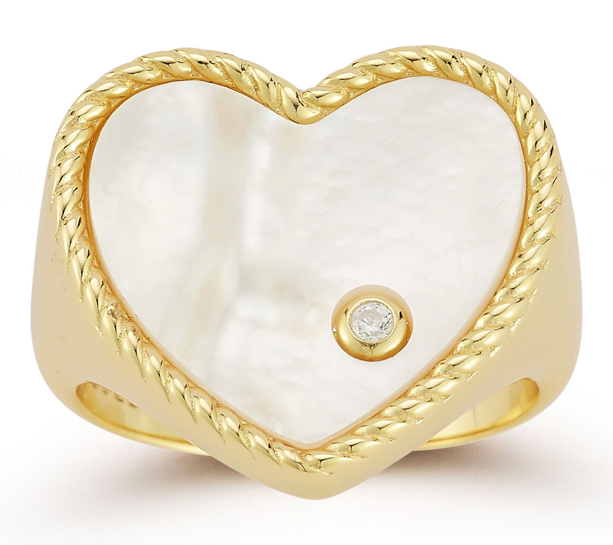 Sterlina Silver Simulated Heart Signet Ring, 14K Gold Plated