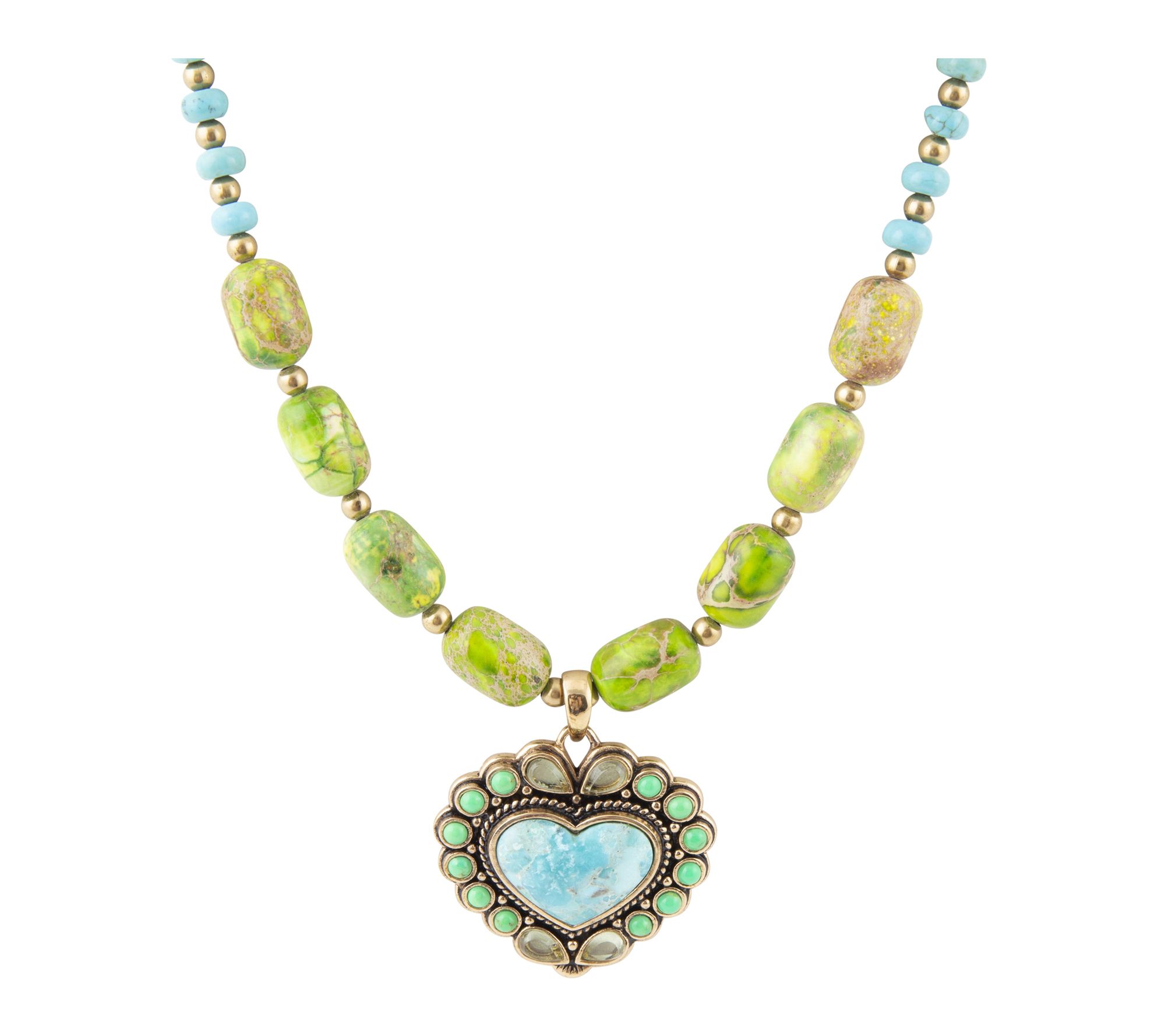 Barse Artisan Crafted Turquoise Heart Golden Necklace