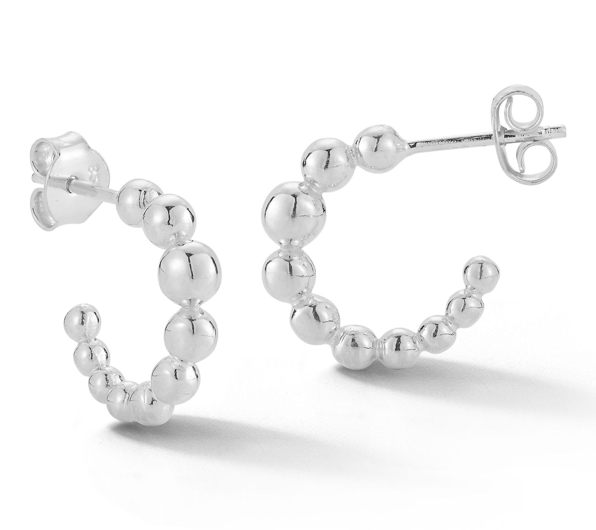 Sterlina Silver 1/2" Beaded Hoop Earrings, Sterling