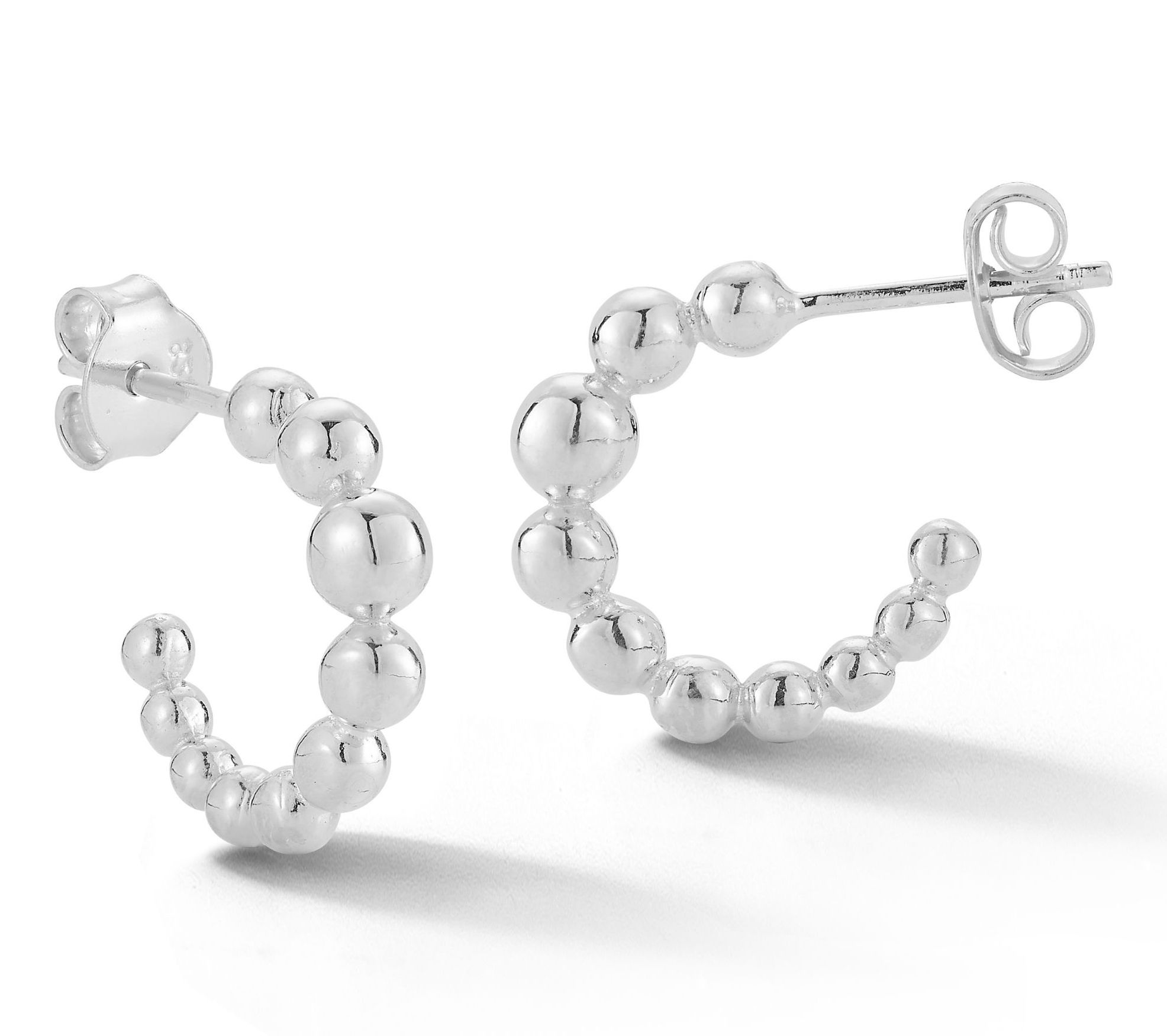 Sterlina Silver 1/2" Beaded Hoop Earrings, Sterling