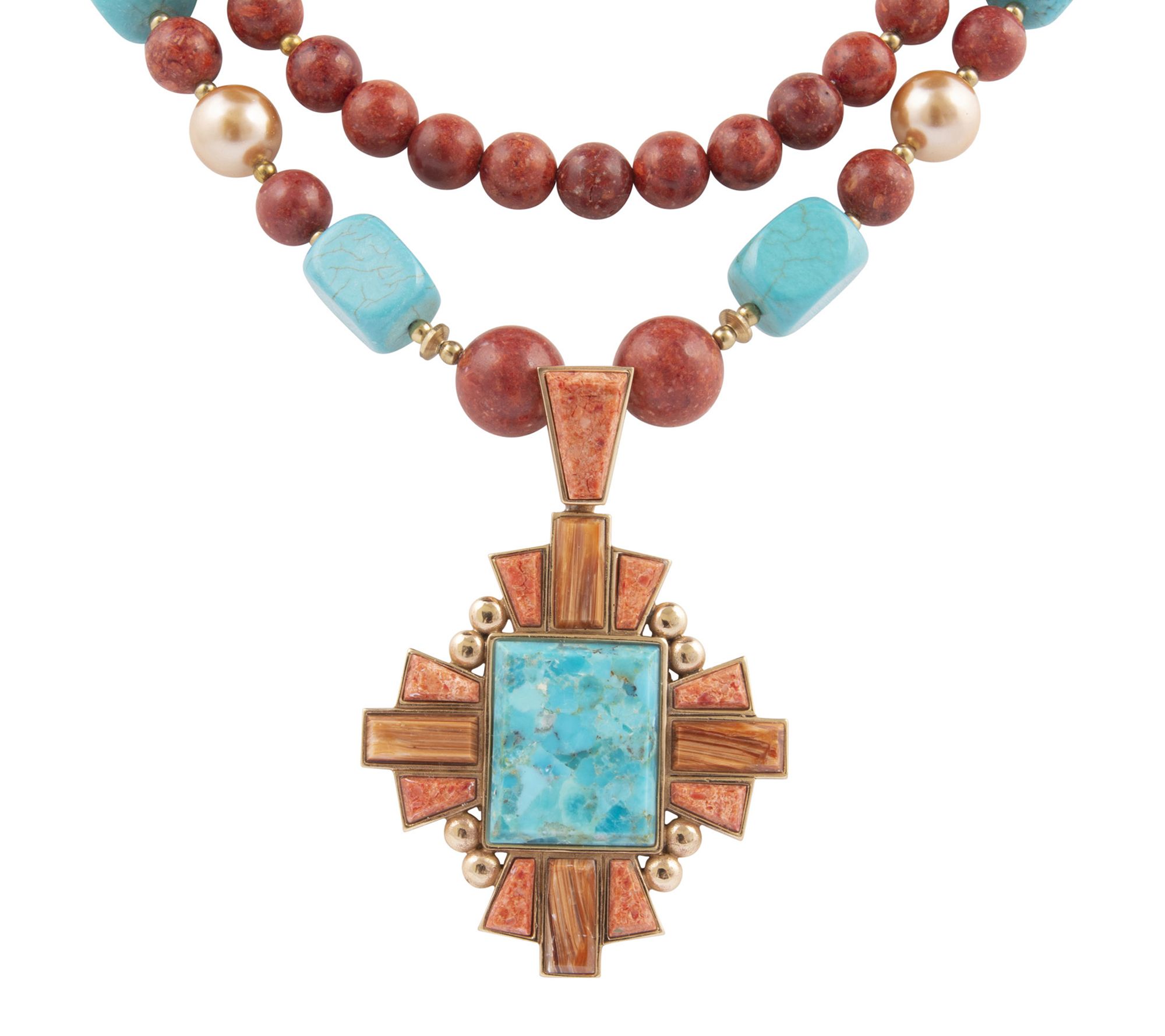 Barse Artisan Crafted Turquoise & Coral Cross Necklace