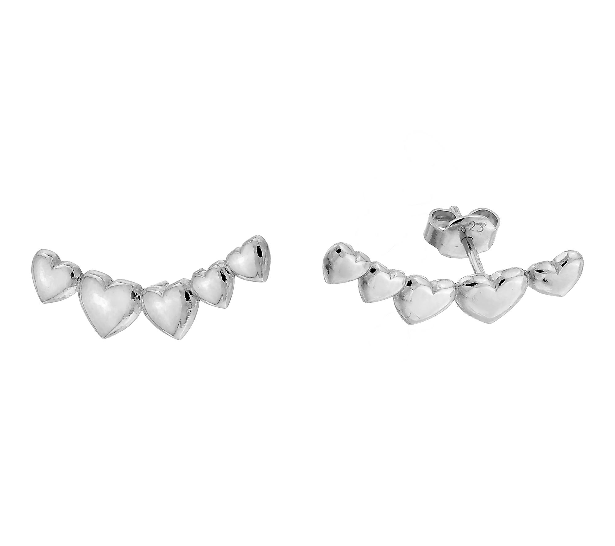 Silver Style Heart  Design Ear Climber Earrings, Sterling