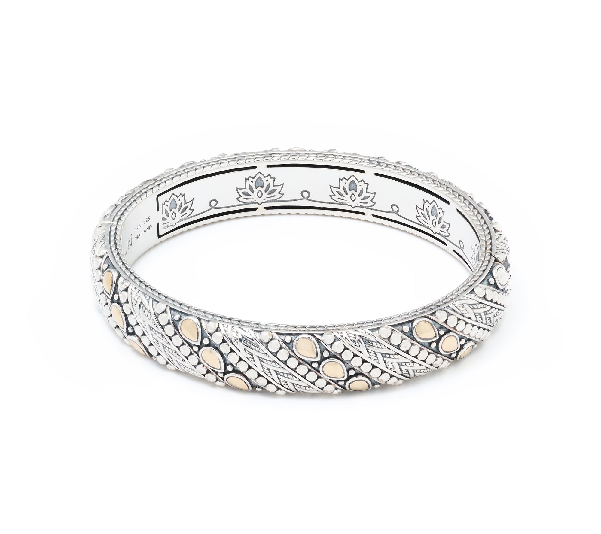 JAI Sterling Silver & 14K Lotus Legacy Weave Bangle, 54.5g