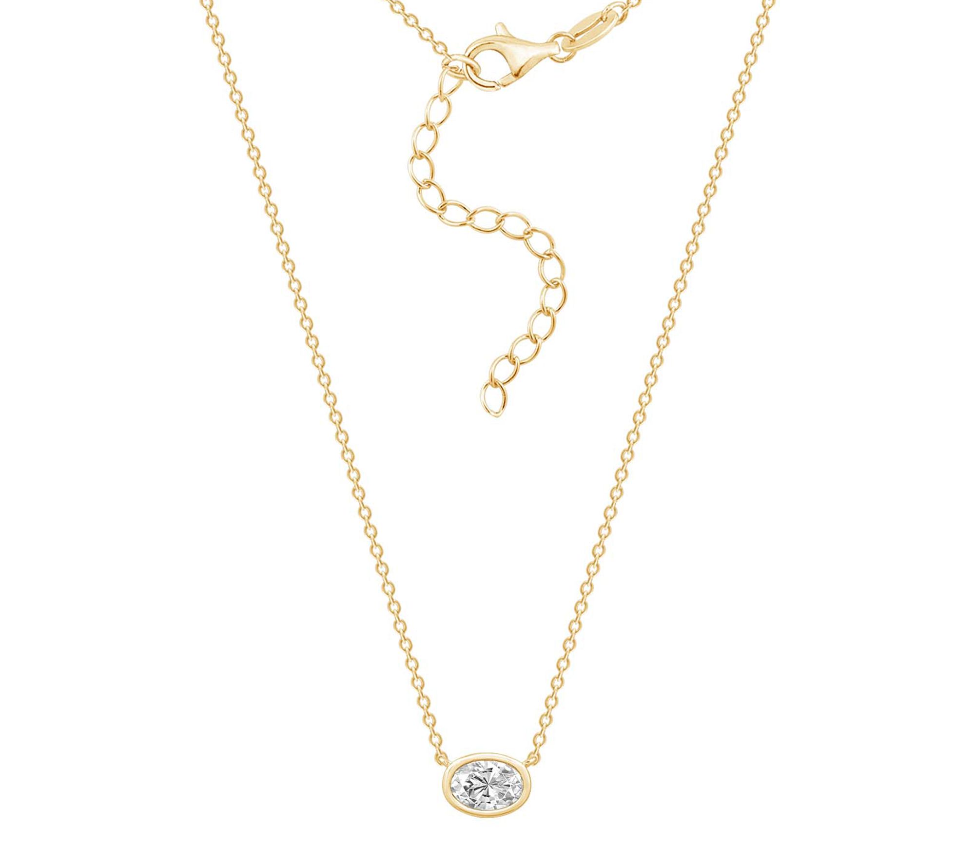 Diamonique East West Oval Necklace, 14K Gold Plated