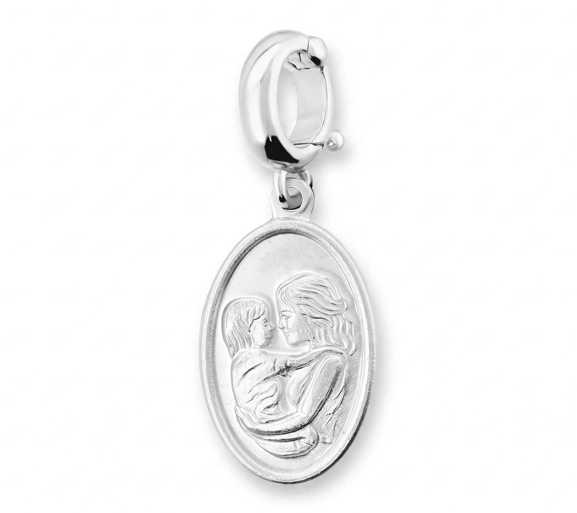 Ultrafine 950 Silver Oval Frame Mother W/ Child Pendant