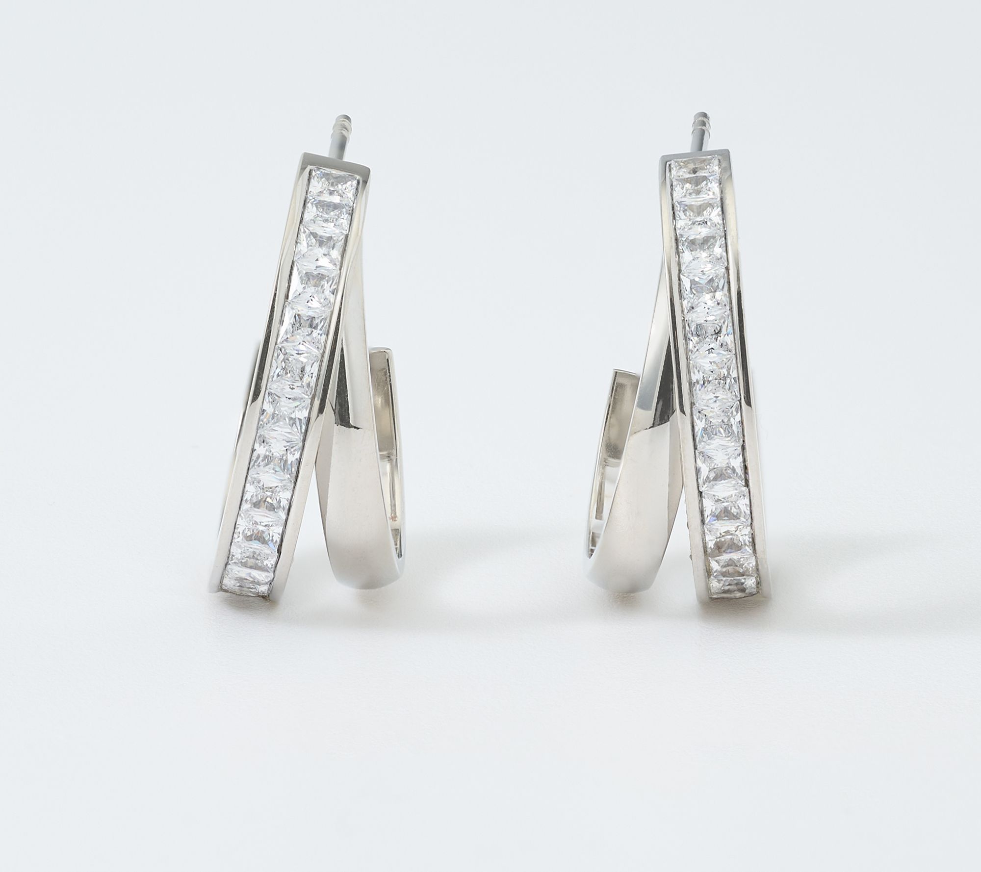 Steel by Diamonique Double Hoop Illusion Earrings