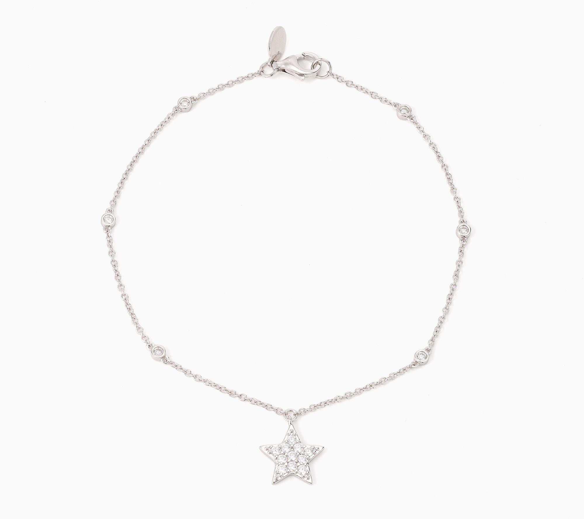 Diamonique x Kathy Levine Summer Fling Star Charm Anklet, Sterl