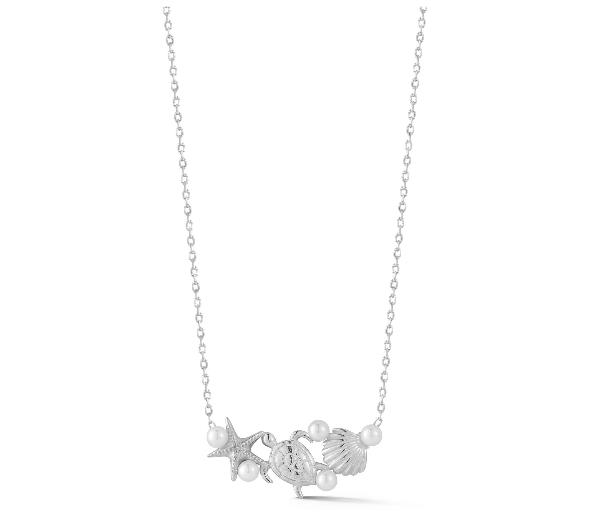 Sterlina Silver Cultured Pearl Aquatic Necklace, Sterling