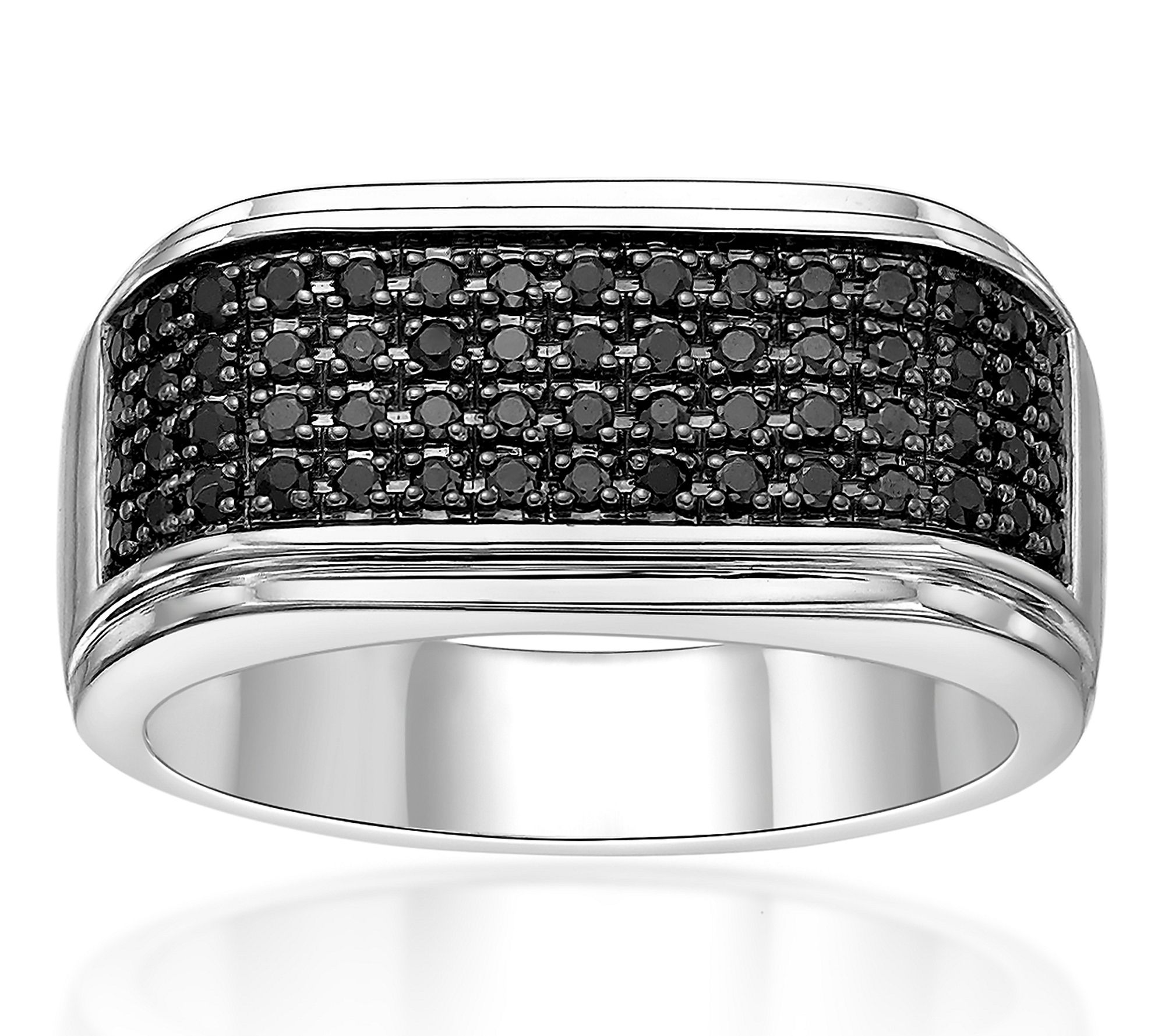 LYNX Men's Sterling Silver Black Diamond SignetRing