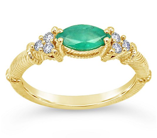 Judith Ripka 14K Gold Emerald & Diamond Ring