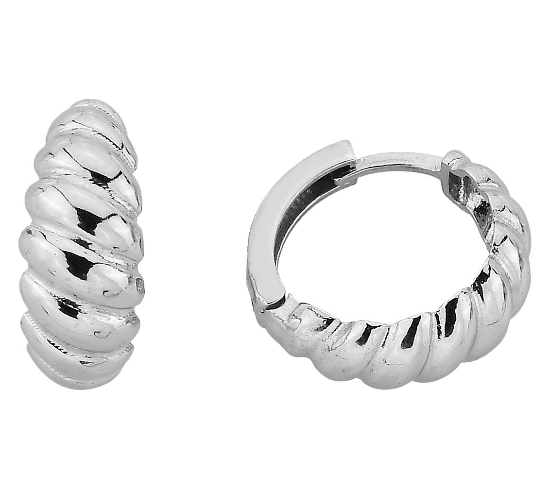 Silver Style Graduated Twisted Huggie Hoop Earrings, Sterling