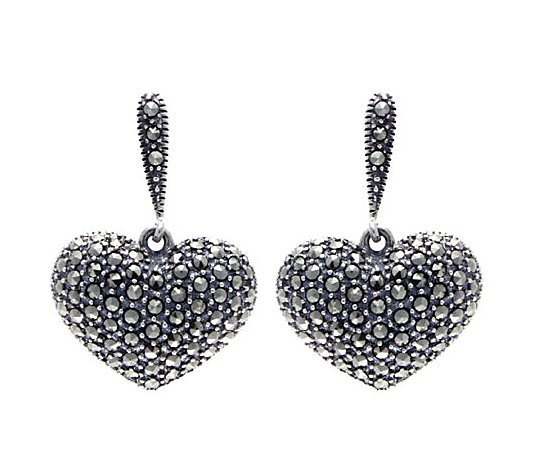 Suspicion Sterling Marcasite Domed Heart Earrings