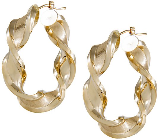 Arte d'Oro 1-1/2" Satin & Polished Twist Hoop Earrings, 18K