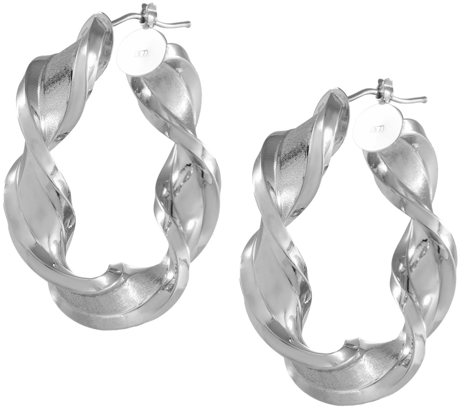 Arte d'Oro 1-1/2" Satin & Polished Twist Hoop Earrings, 18K