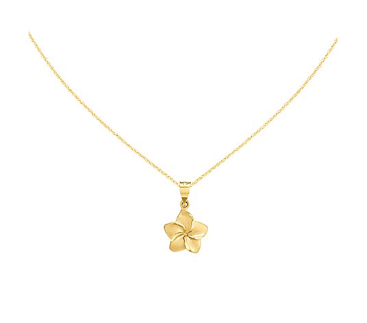 Plumeria Floral Pendant with 18" Chain, 14K