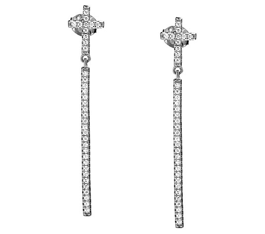 Italian Silver Sterling Crystal Cross w/ StickDangle Earrings