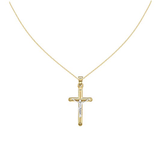 Latin Crucifix Pendant w/18" Chain, 14K Gold