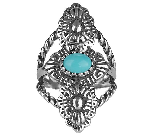 American West Sterling Turquoise Concha-DesignRing