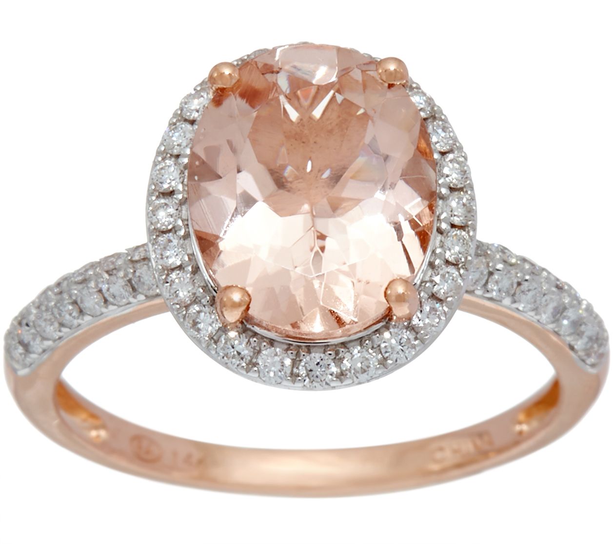 Oval Morganite & Pave' Diamond Ring, 1.80 cts 14K Gold - QVC.com