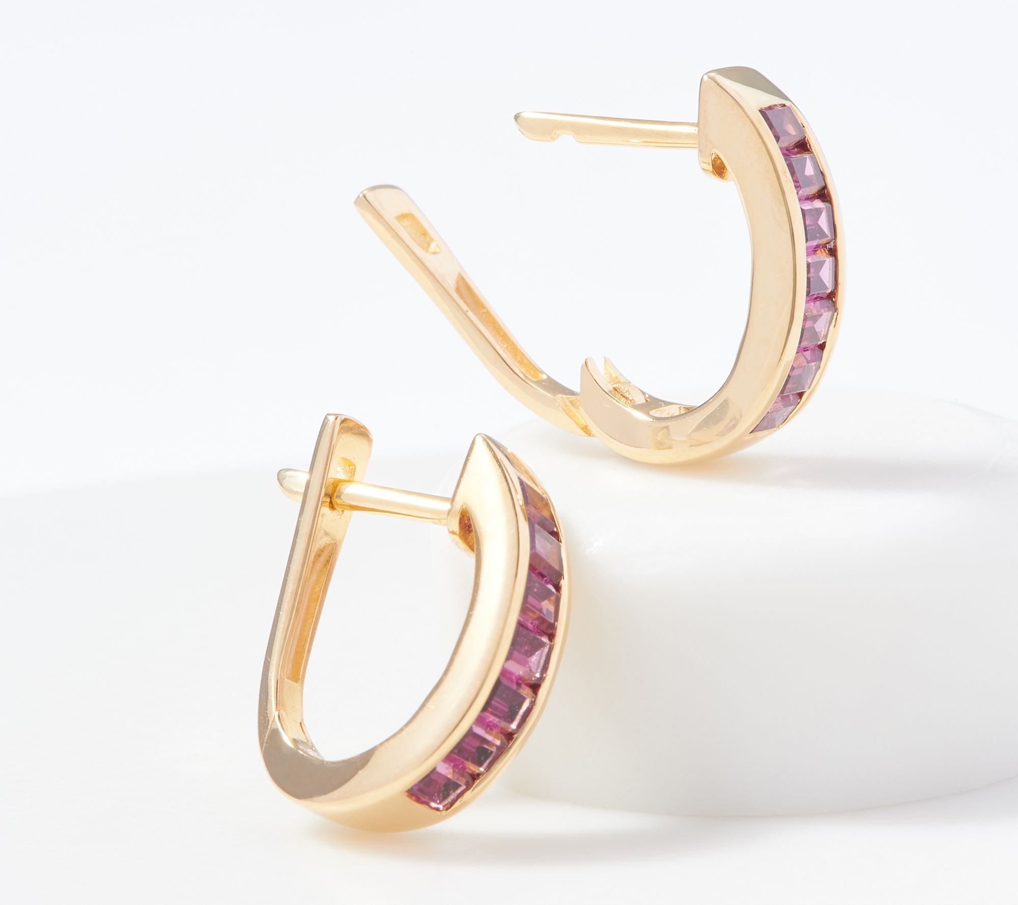 Baguette-Cut Gemstone Hoop Earrings, 0.85 cttw, 14K Gold Plated - QVC.com