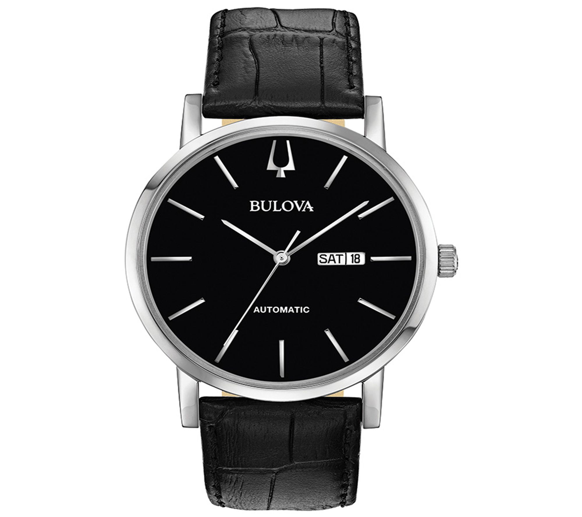 Bulova Men's Classic Automatic Black Leather Strap Watch - QVC.com