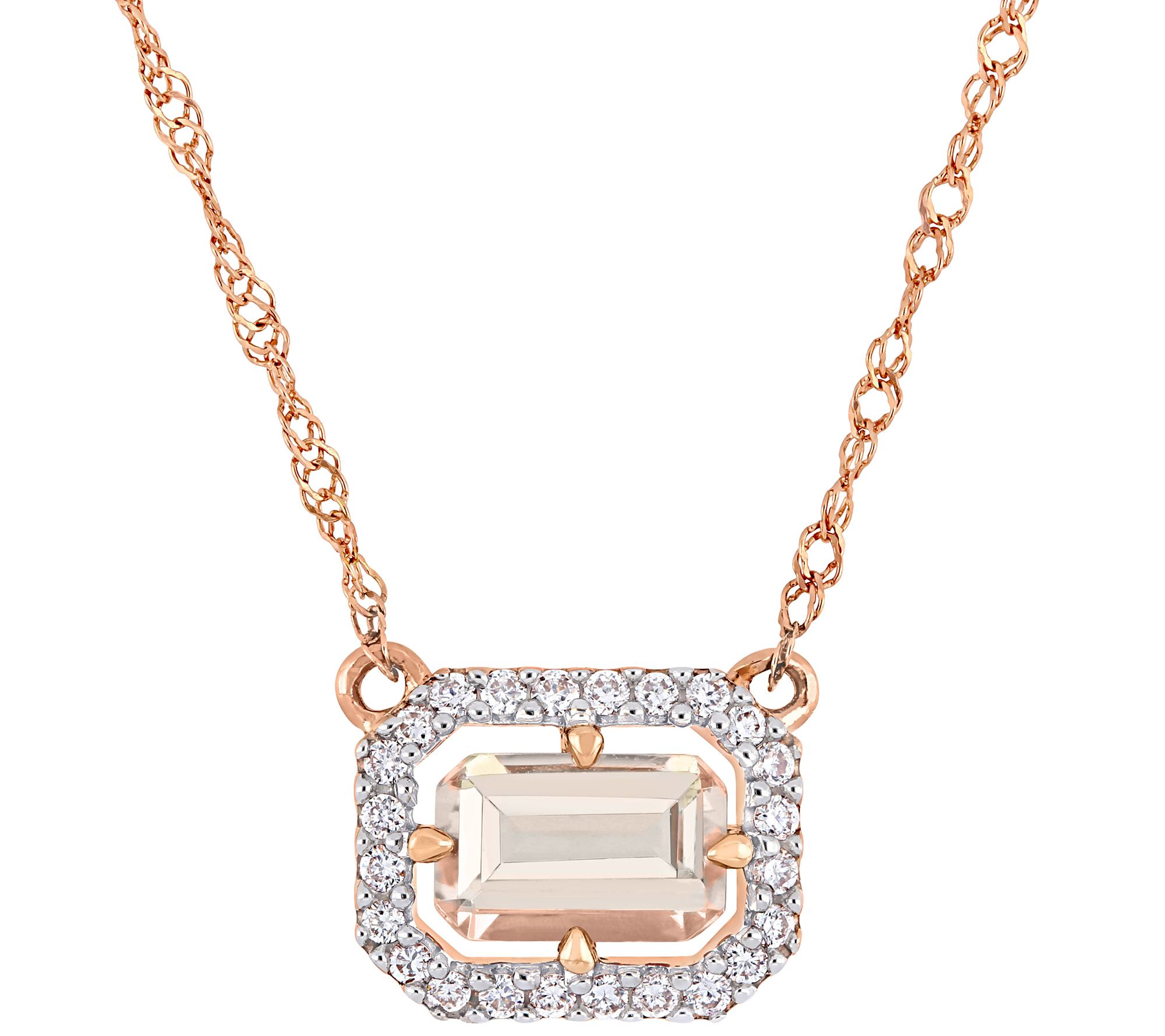 14K Gold 0.55 cttw Morganite & Diamond Accent Halo Necklace