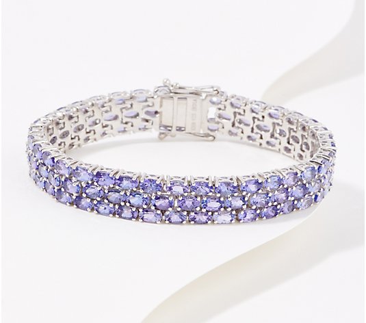 Affinity Gems 3-Row Oval Cut Exotic Gemstone Tennis Bracelet Sterling Silver