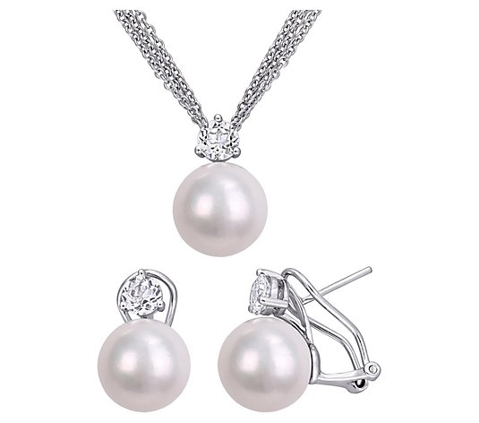 Affinity Cultured Pearl & White Topaz Set, Sterling Silver