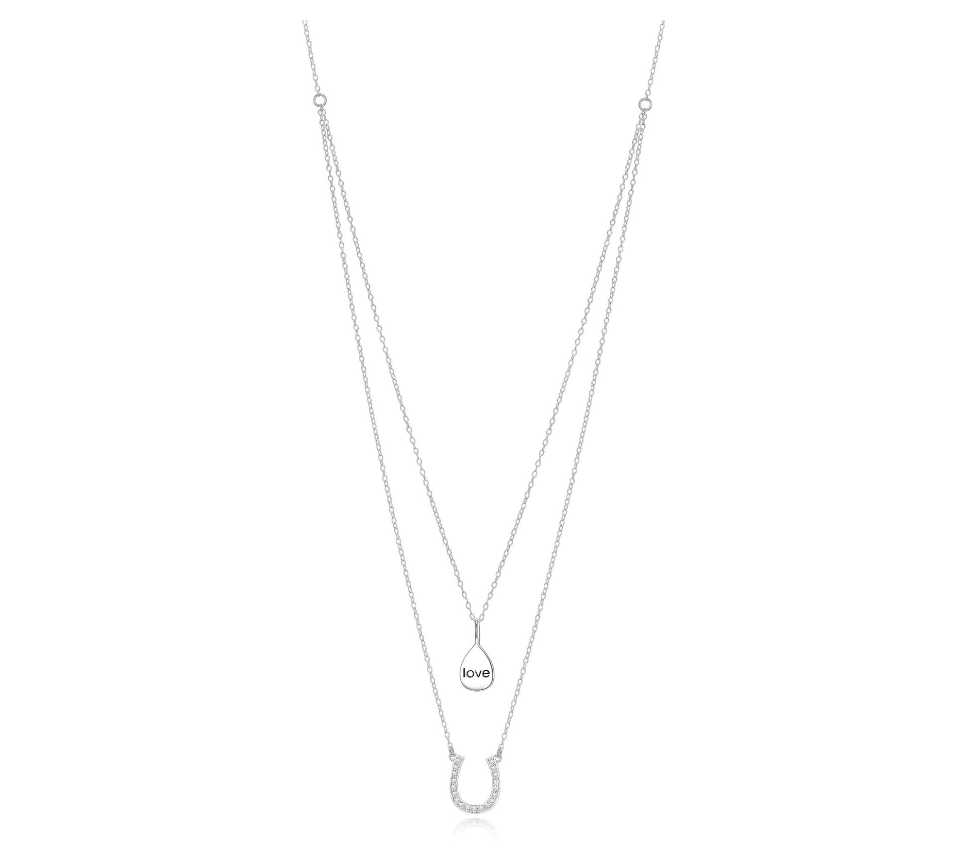 Diamonique Love & Good Luck Themed Layered Necklace, Sterling