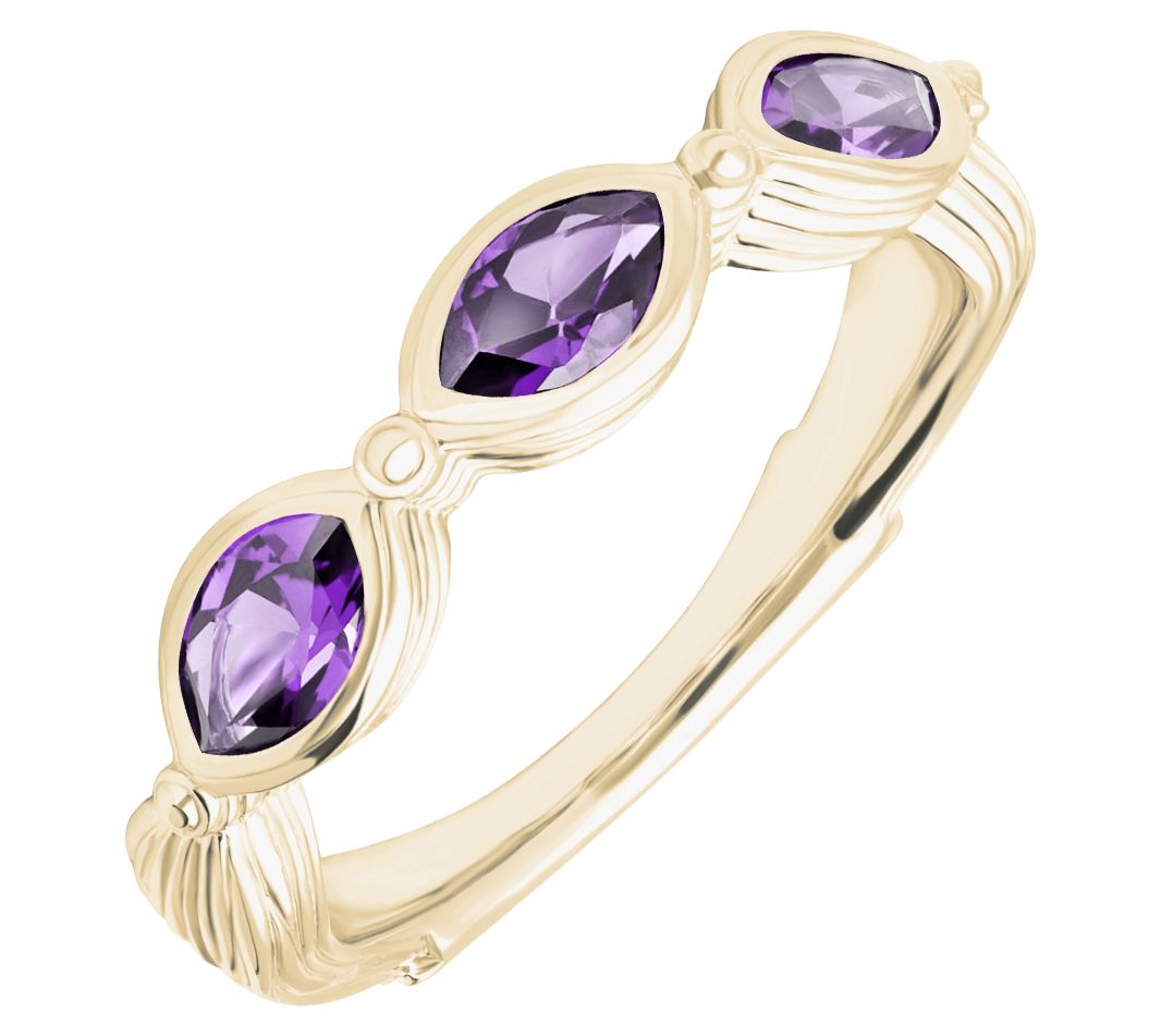 Ariva 14K Gold Clad Three Stone Amethyst Ring