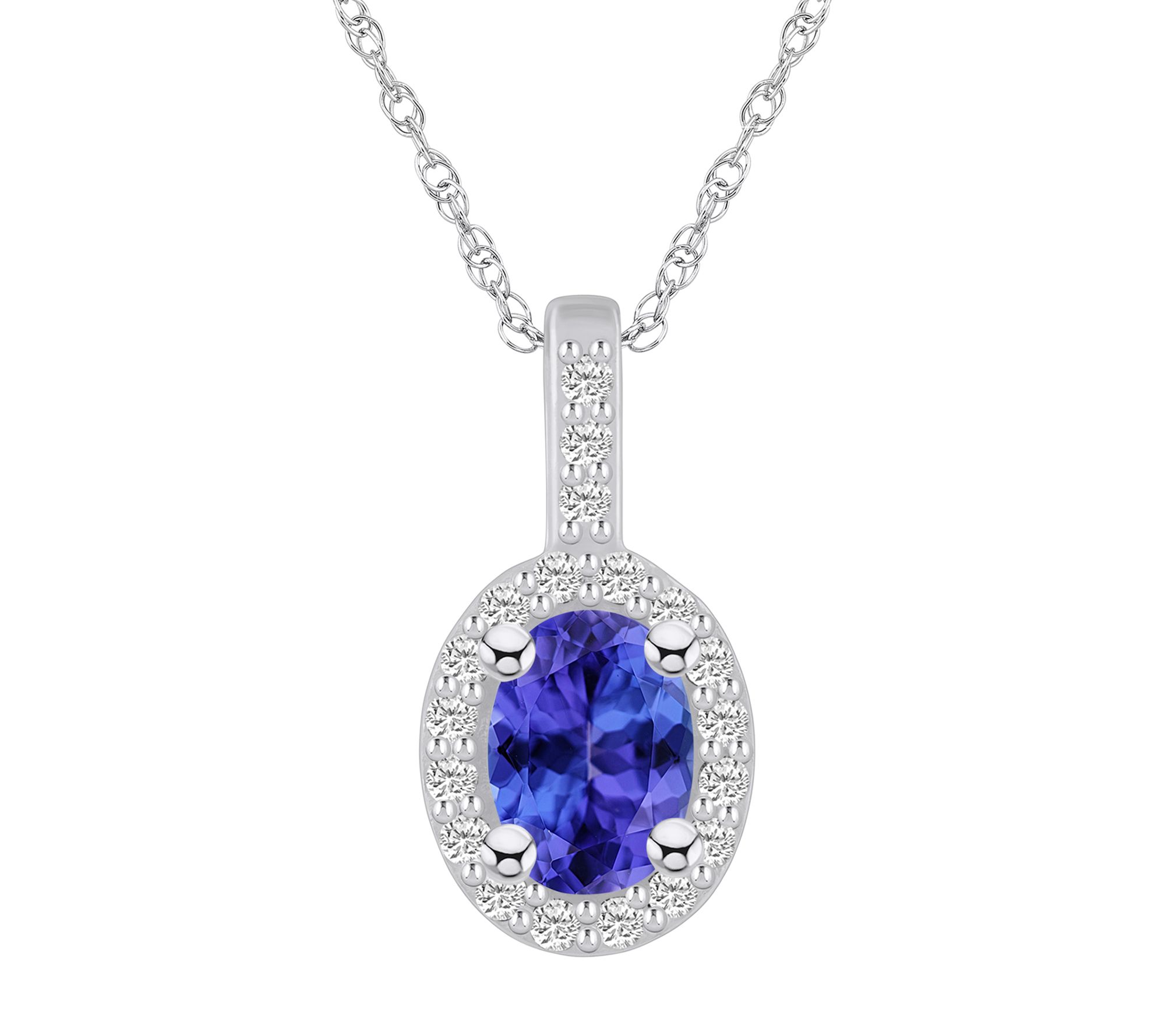 Affinity Gems Oval Tanzanite & Diamond Pendant/ Chain, 14K