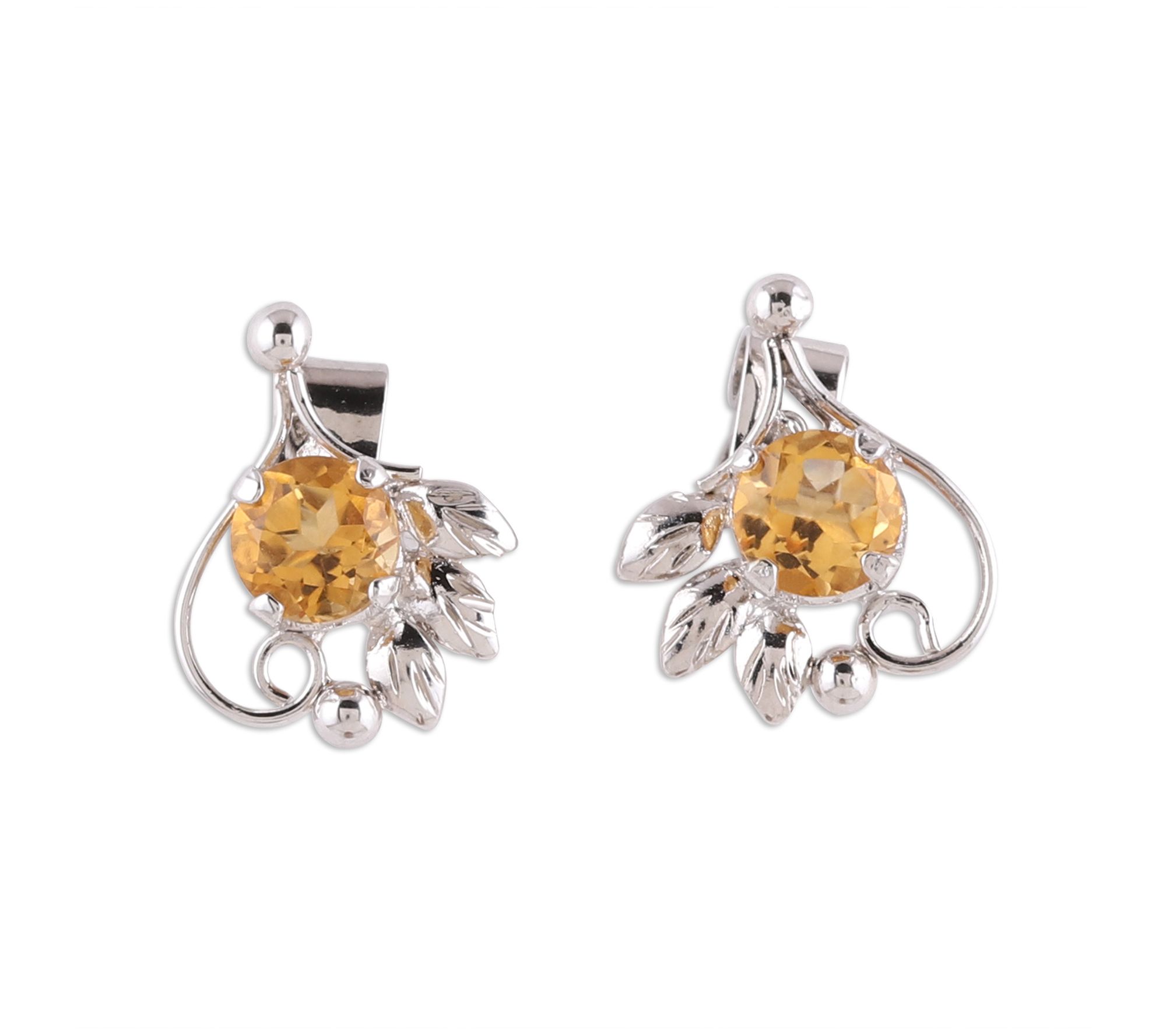 Novica Artisan Crafted Sterling Leafy Citrine Stud Earrings