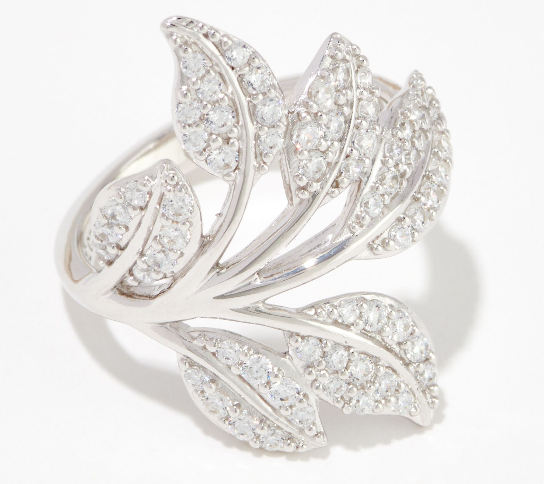 "As Is" Diamonique Blooming Leaf Pave Ring Sterling Silver