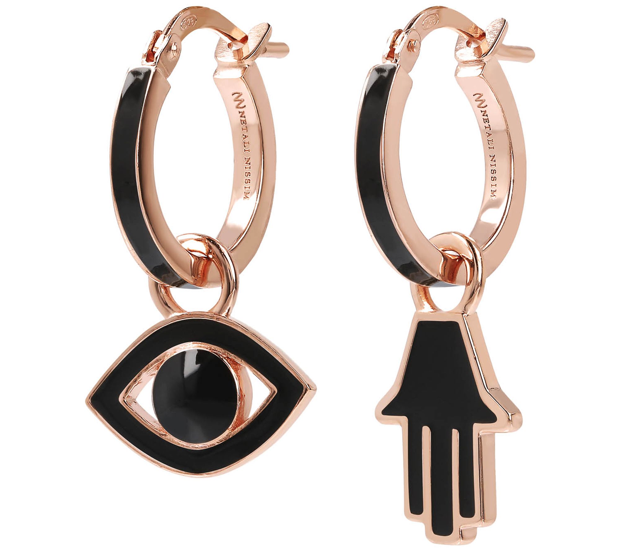 Netali Nissim Evil Eye & Hamsa Earrings, 18K Rose Gold Plated