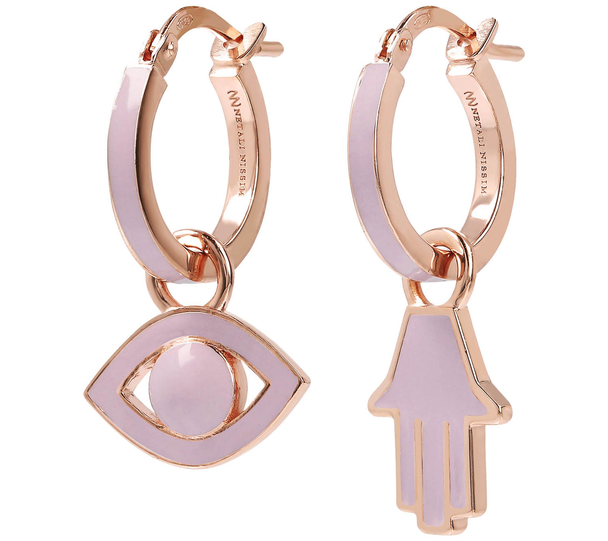 Netali Nissim Evil Eye & Hamsa Earrings, 18K Rose Gold Plated