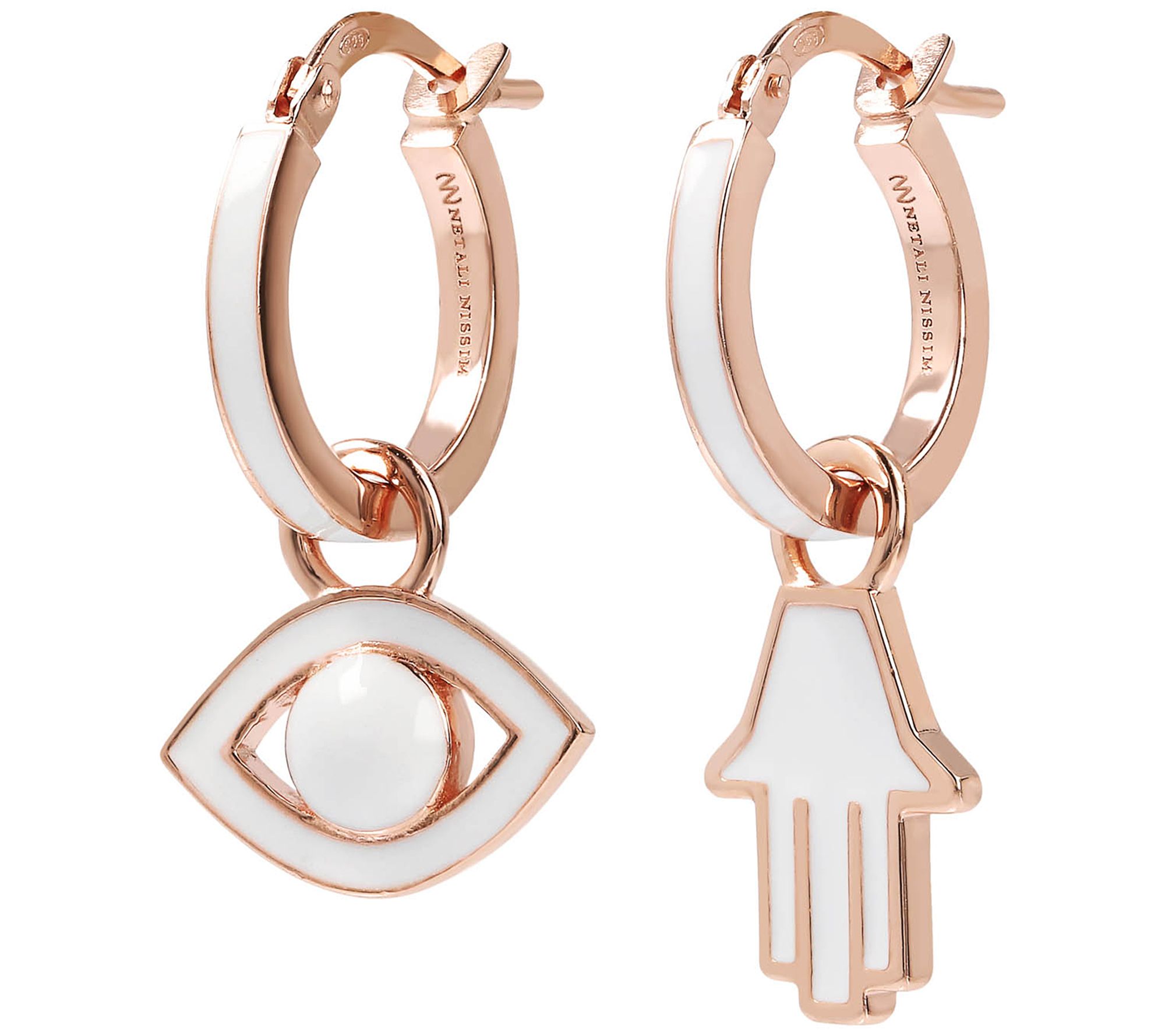 Netali Nissim Evil Eye & Hamsa Earrings, 18K Rose Gold Plated