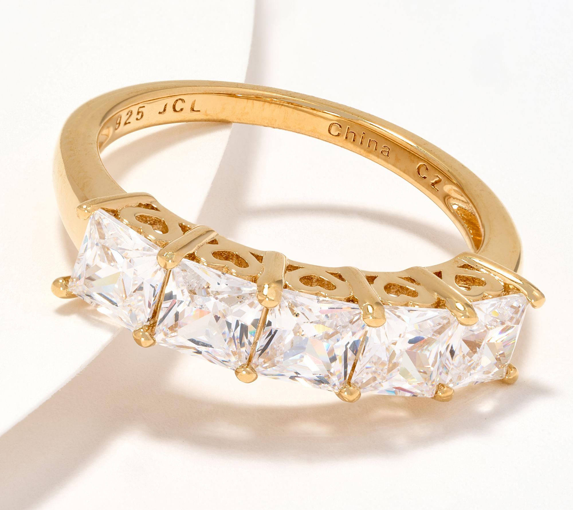 Diamonique Classics 5-Stone Princess Cut Band Ring, SS