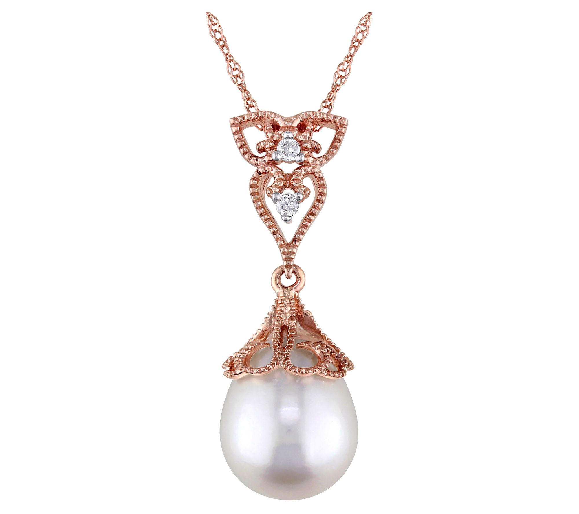 Affinity Cultured Pearl & Diamond Necklace, 14K  Rose Gold