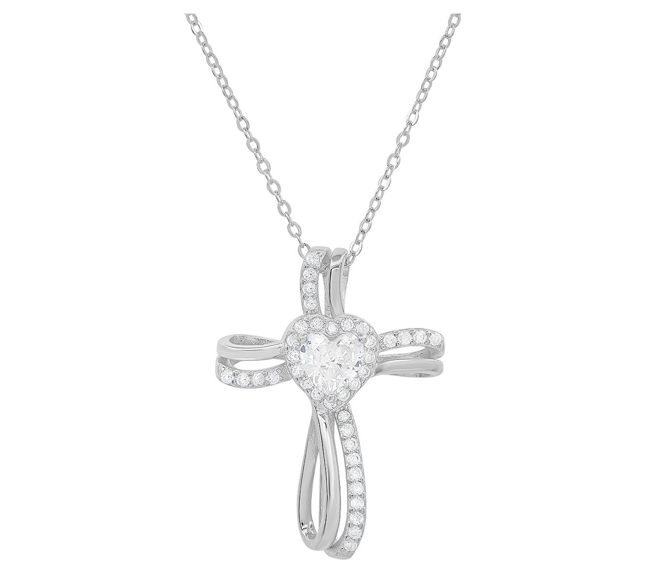 Sterling Silver Heart CZ Cross Pendant